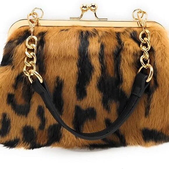 Neiman Marcus Elegant Golden Tiger Stripe Print Handbag - Picture 2 of 7